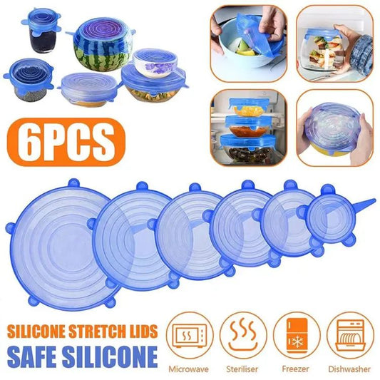 6Pcs Universal Food Silicone Cover Silicone Stretch Lids For Cookware