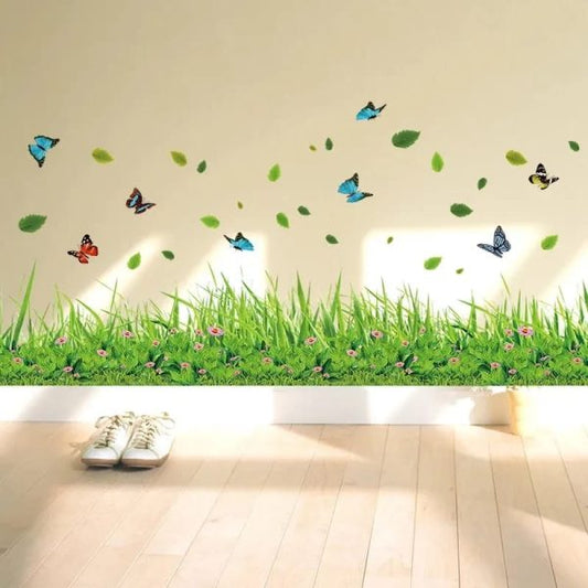 New 3d Fresh Green Plant Removable Green Grass  Wall Stickers